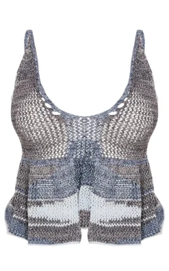 PrettyLittleThing Knitted Tops*Shape Stripe Knit Halterneck Tie Front Top