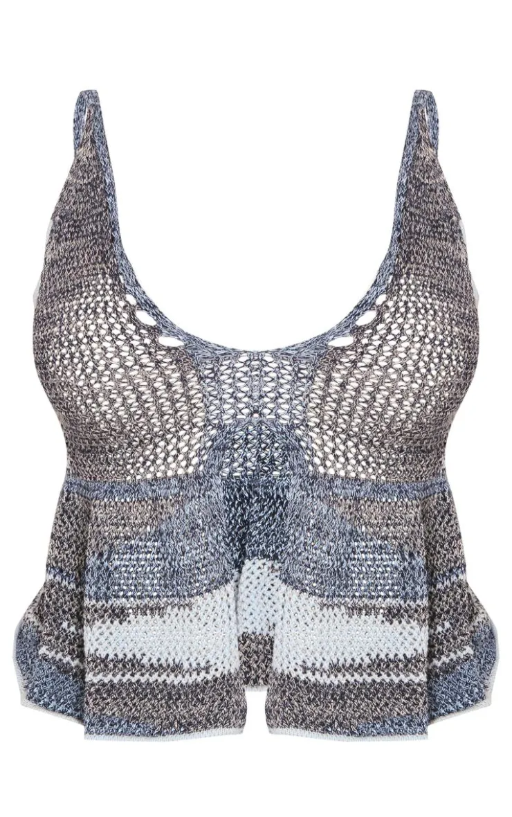 PrettyLittleThing Knitted Tops*Shape Stripe Knit Halterneck Tie Front Top