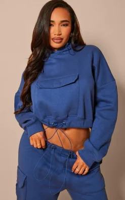 Outlet PrettyLittleThing Shape Toggle Waist Pocket Front Cropped Hoodie Navy