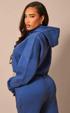 Outlet PrettyLittleThing Shape Toggle Waist Pocket Front Cropped Hoodie Navy