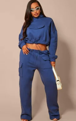 Outlet PrettyLittleThing Shape Toggle Waist Pocket Front Cropped Hoodie Navy