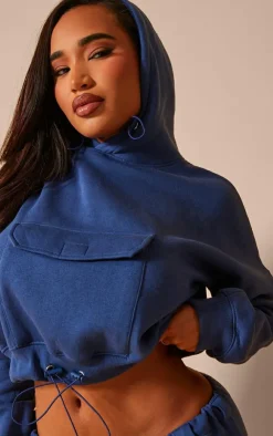 Outlet PrettyLittleThing Shape Toggle Waist Pocket Front Cropped Hoodie Navy