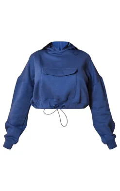 Outlet PrettyLittleThing Shape Toggle Waist Pocket Front Cropped Hoodie Navy