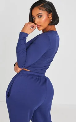 Best PrettyLittleThing Shape Navy Underbust Long Sleeve Top Blue