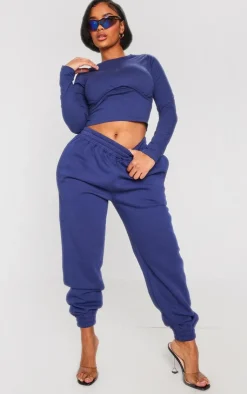 Best PrettyLittleThing Shape Navy Underbust Long Sleeve Top Blue