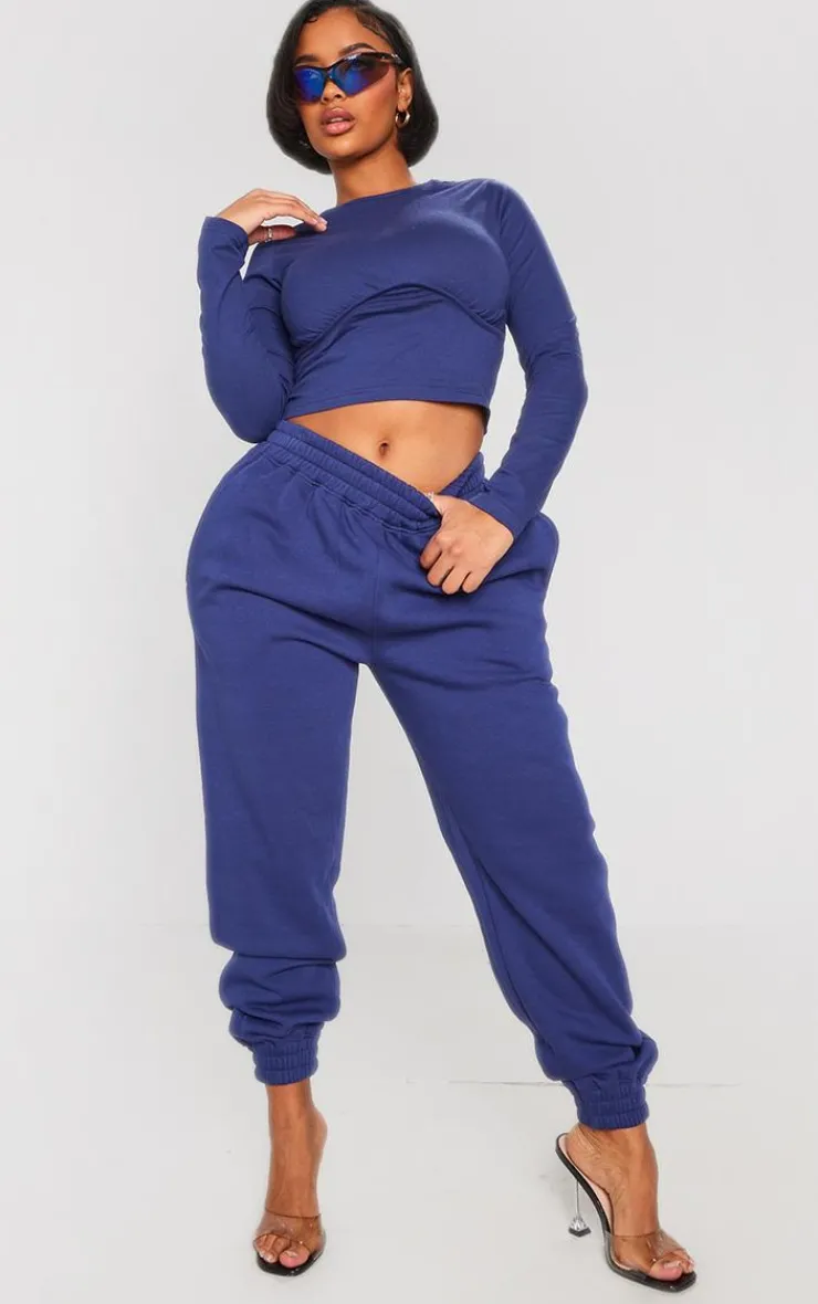 Best PrettyLittleThing Shape Navy Underbust Long Sleeve Top Blue