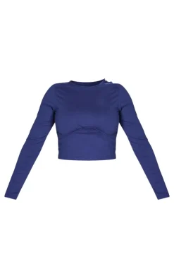 Best PrettyLittleThing Shape Navy Underbust Long Sleeve Top Blue