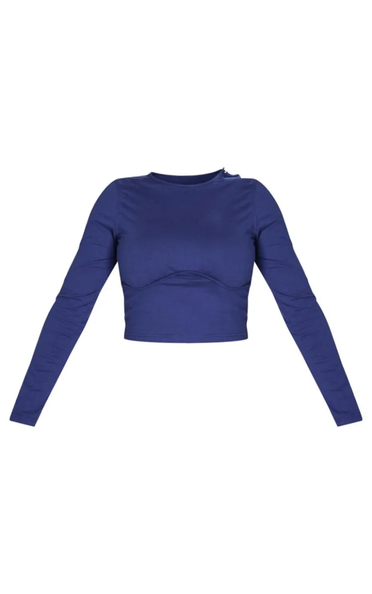 Best PrettyLittleThing Shape Navy Underbust Long Sleeve Top Blue