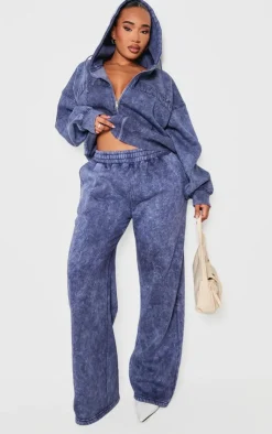 Hot PrettyLittleThing Shape Washed Wide Leg Sweatpants Navy