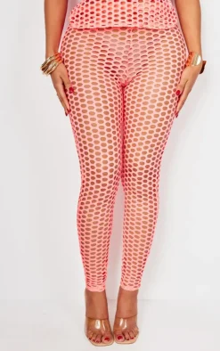 Discount PrettyLittleThing Shape Fish Net Leggings Neon Pink
