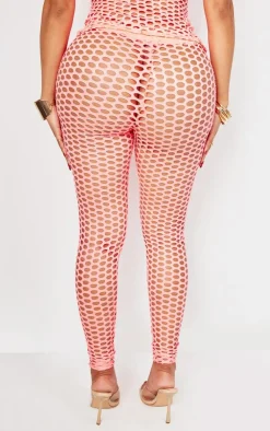 Discount PrettyLittleThing Shape Fish Net Leggings Neon Pink
