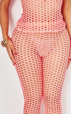 Discount PrettyLittleThing Shape Fish Net Leggings Neon Pink
