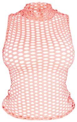 Shape Sheer Fish Net High Neck Top-PrettyLittleThing Hot