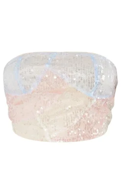 New PrettyLittleThing Shape Ombre Sequin Bandeau Nude