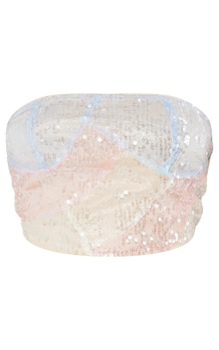 New PrettyLittleThing Shape Ombre Sequin Bandeau Nude