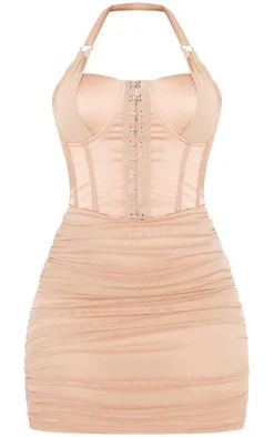 Shape Satin Hook And Eye Ruched Bodycon Dress-PrettyLittleThing Discount