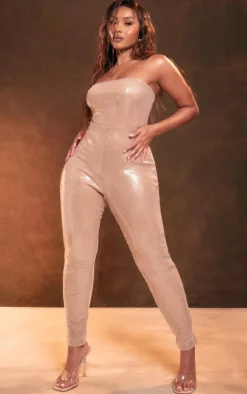 PrettyLittleThing Christmas Shop*Shape Sequin Bandeau Jumpsuit