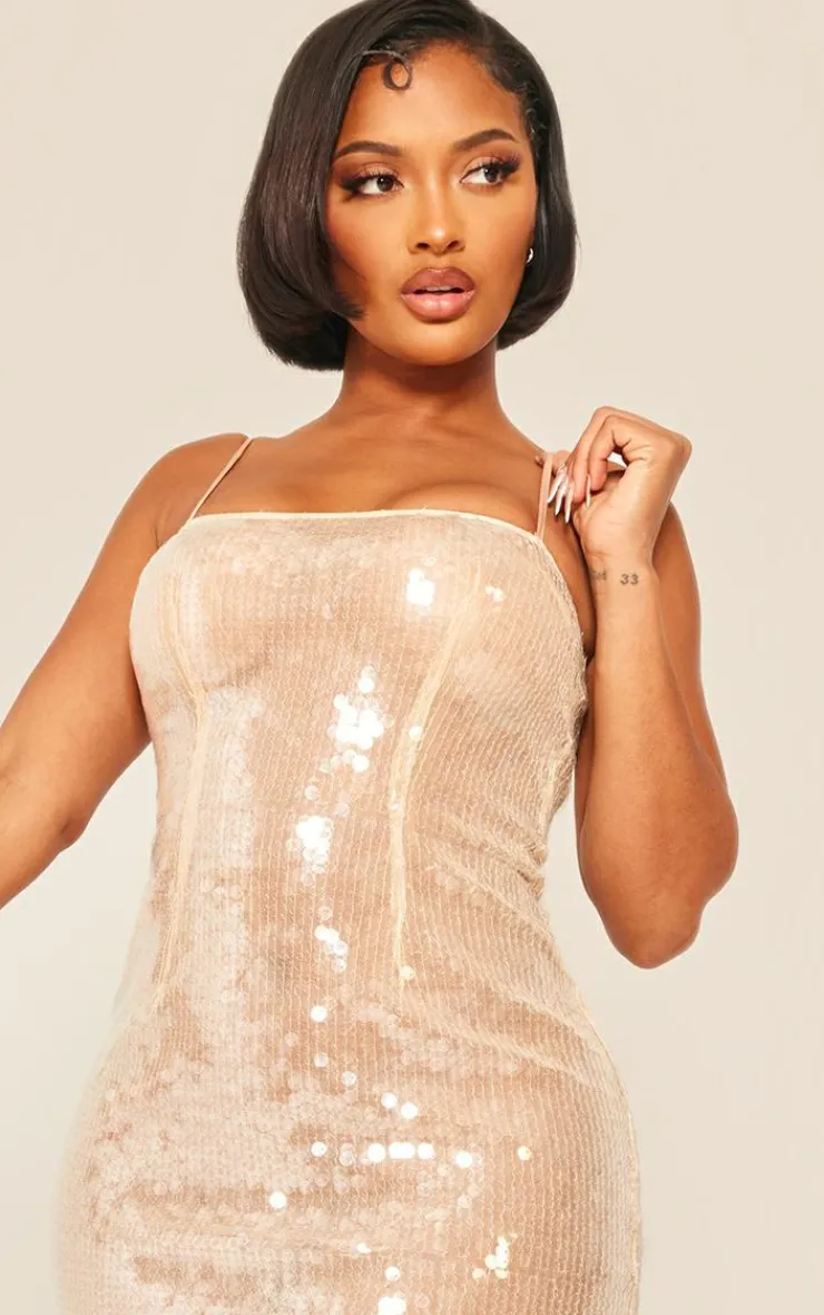 Shape Sequin Sheer Strappy Maxi Dress-PrettyLittleThing Sale
