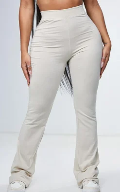 Discount PrettyLittleThing Shape Cotton High Waist Flared Pants Oatmeal