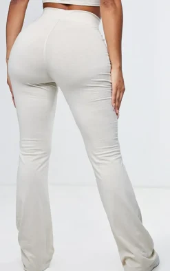 Discount PrettyLittleThing Shape Cotton High Waist Flared Pants Oatmeal