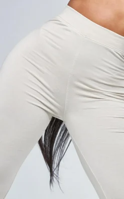 Discount PrettyLittleThing Shape Cotton High Waist Flared Pants Oatmeal