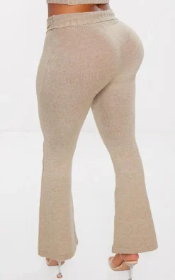 PrettyLittleThing Shape Knit Foldover Flare Pants Oatmeal