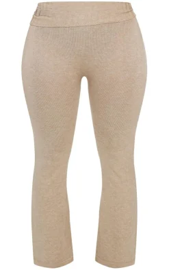 PrettyLittleThing Shape Knit Foldover Flare Pants Oatmeal