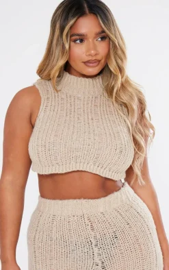 PrettyLittleThing Knitted Tops*Shape Knit High Neck Longline Sleeveless Top