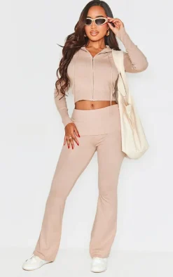Online PrettyLittleThing Shape Knit High Waist Foldover Waist Leggings Oatmeal