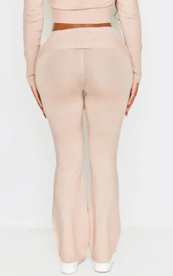 Online PrettyLittleThing Shape Knit High Waist Foldover Waist Leggings Oatmeal