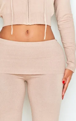 Online PrettyLittleThing Shape Knit High Waist Foldover Waist Leggings Oatmeal