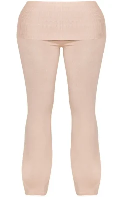 Online PrettyLittleThing Shape Knit High Waist Foldover Waist Leggings Oatmeal