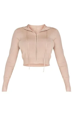 Hot PrettyLittleThing Shape Knit Zip Through Jacket Oatmeal