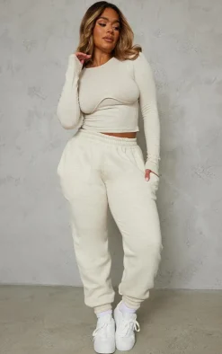 Sale PrettyLittleThing Shape Marl High Waist Cuffed Sweatpants Oatmeal