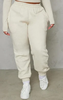 Sale PrettyLittleThing Shape Marl High Waist Cuffed Sweatpants Oatmeal