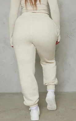 Sale PrettyLittleThing Shape Marl High Waist Cuffed Sweatpants Oatmeal