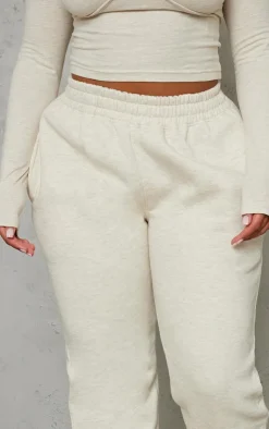 Sale PrettyLittleThing Shape Marl High Waist Cuffed Sweatpants Oatmeal