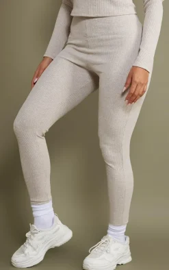 Sale PrettyLittleThing Shape Marl Rib Leggings Oatmeal