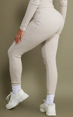 Sale PrettyLittleThing Shape Marl Rib Leggings Oatmeal