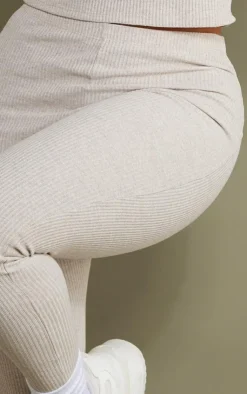 Sale PrettyLittleThing Shape Marl Rib Leggings Oatmeal
