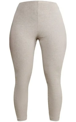 Sale PrettyLittleThing Shape Marl Rib Leggings Oatmeal