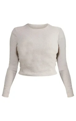 Outlet PrettyLittleThing Shape Marl Rib Long Sleeve Top Oatmeal