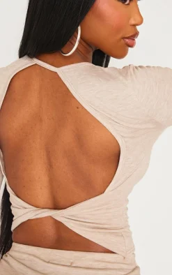 Online PrettyLittleThing Shape Melange Long Sleeve Crop Top Oatmeal