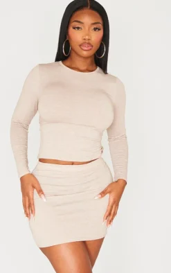 Sale PrettyLittleThing Shape Melange Mini Skirt Oatmeal