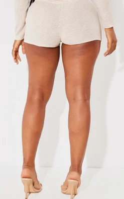 Discount PrettyLittleThing Shape Rib Marl Hot Pants Oatmeal