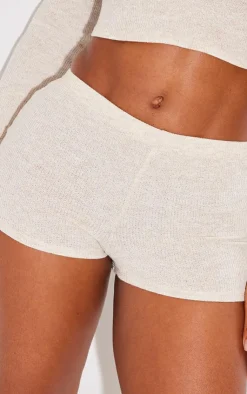 Discount PrettyLittleThing Shape Rib Marl Hot Pants Oatmeal
