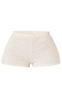 Discount PrettyLittleThing Shape Rib Marl Hot Pants Oatmeal