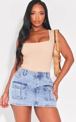 PrettyLittleThing Sleeveless Tops*Shape Ribbed Square Neck Sleeveless Bodysuit