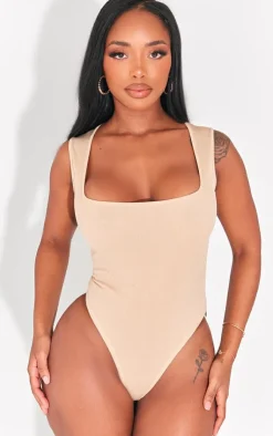 PrettyLittleThing Sleeveless Tops*Shape Ribbed Square Neck Sleeveless Bodysuit