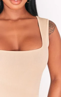 PrettyLittleThing Sleeveless Tops*Shape Ribbed Square Neck Sleeveless Bodysuit